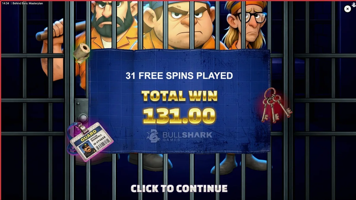 Tampilan visual slot Behind Bars Masterplan dengan tema pelarian penjara