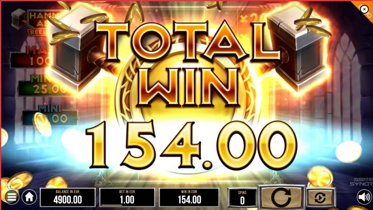 Tampilan visual slot Hammer of Aesir dengan tema mitologi Nordik dan simbol Viking.